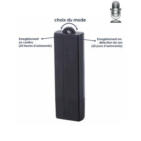 Enregistreur vocal Espion Clé USB - Détection de son - Longue autonomie