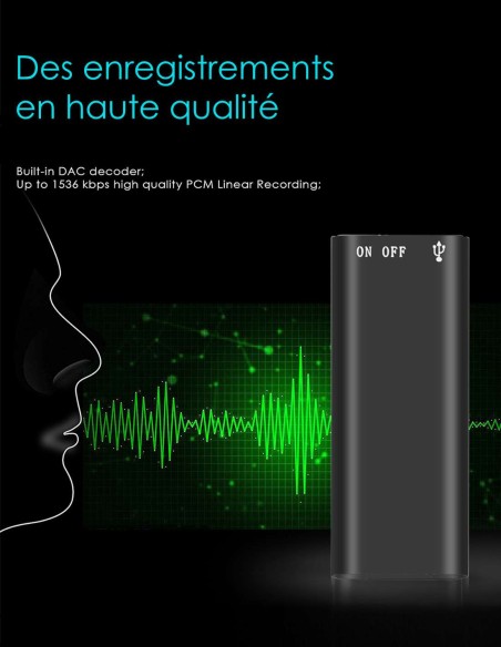 Lecteur mp3 micro espion dictaphone - haute qualite
