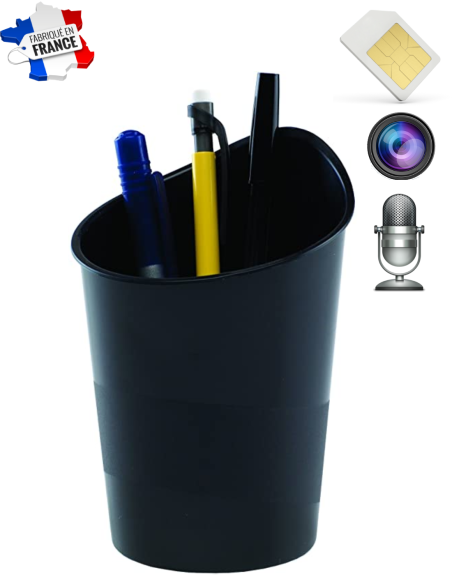 Pot à crayon et stylo noir personnalisable - Caméra / Dictaphone / GSM