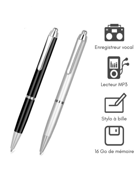 Stylo espion - enregistreur vocal mémoire interne 8 GO - 96 heures