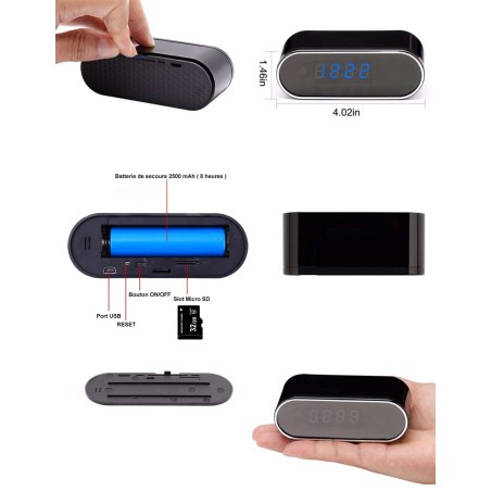 Horloge camera espion wifi HD vision nocturne - interieur