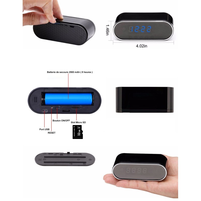 Horloge caméra espion Wifi HD – Vision Nocturne - Vision à Distance