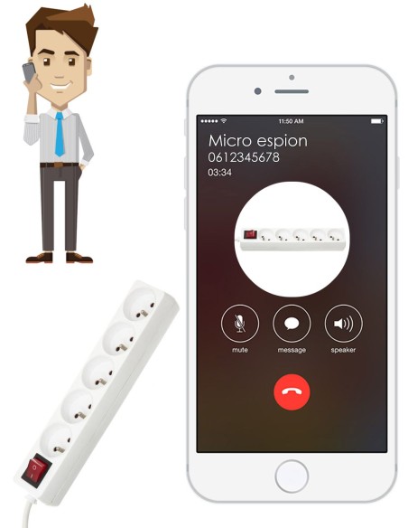 Multiprise micro espion GSM - Ecoute à distance en direct - 5 prises