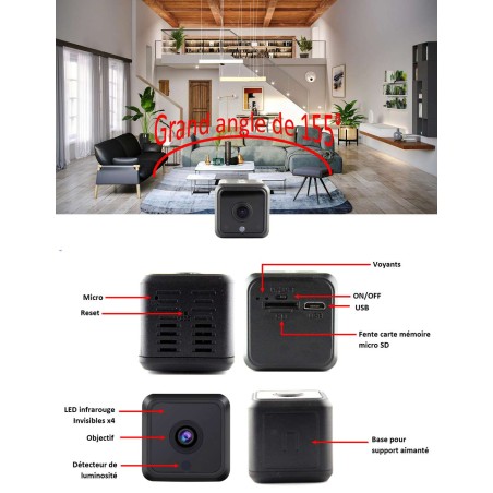 Mini caméra Wifi Full HD – Grand angle - Vision à distance & nocturne