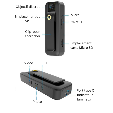 Mini caméra wifi - Full HD - Grand angle - Vision nocturne