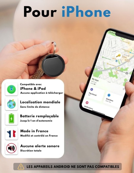 Tag compatible AirTag iOS sans haut-parleur – Modifié en France | Localisation discrète