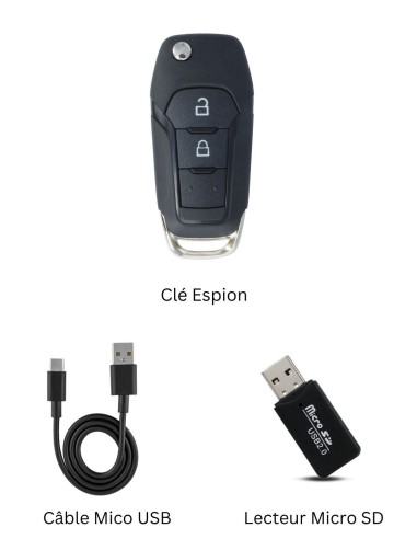 Caméra espion Full HD - clé de voiture - Vision nocturne