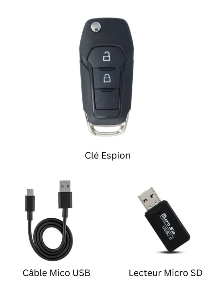 Caméra espion Full HD - clé de voiture - Vision nocturne