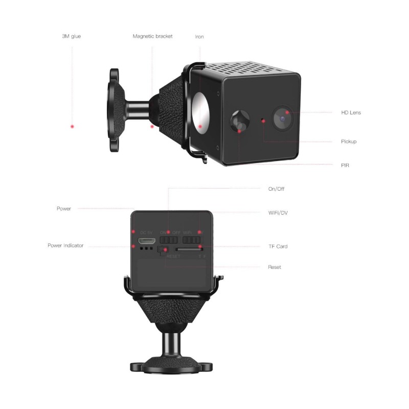 Mini caméra wifi - Full HD - Grand angle - Vision nocturne