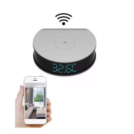 Caméra espion Wifi intégrée dans Réveil / Chargeur à induction