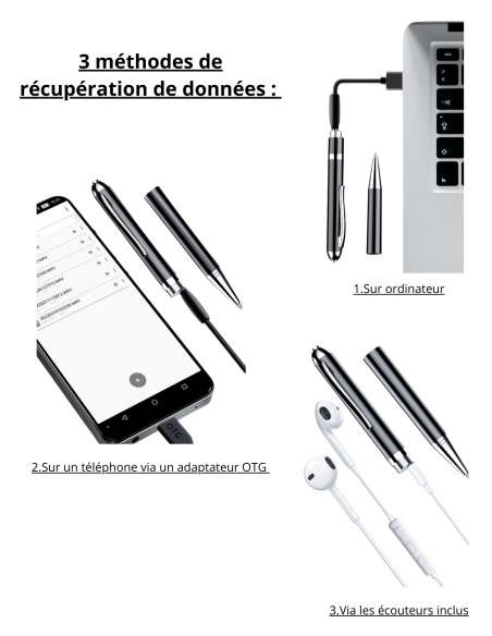 Stylo espion - enregistreur vocal - 20h d'autonomie